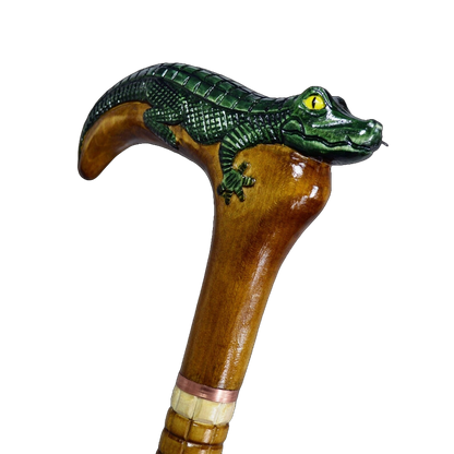 Bayou Majesty: Hand-Painted Alligator Carved Wooden Cane