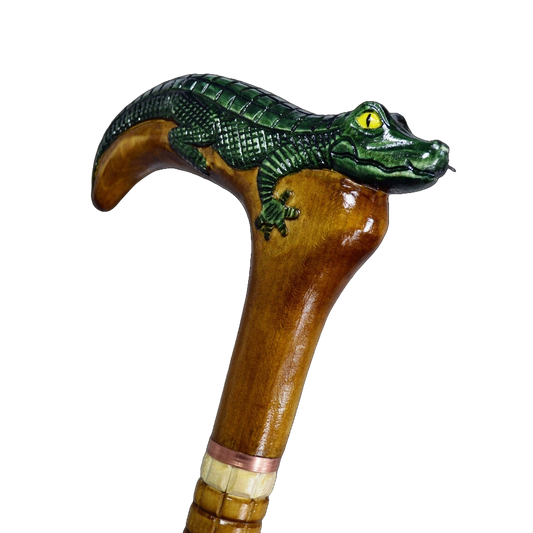 Bayou Majesty: Hand-Painted Alligator Carved Wooden Cane