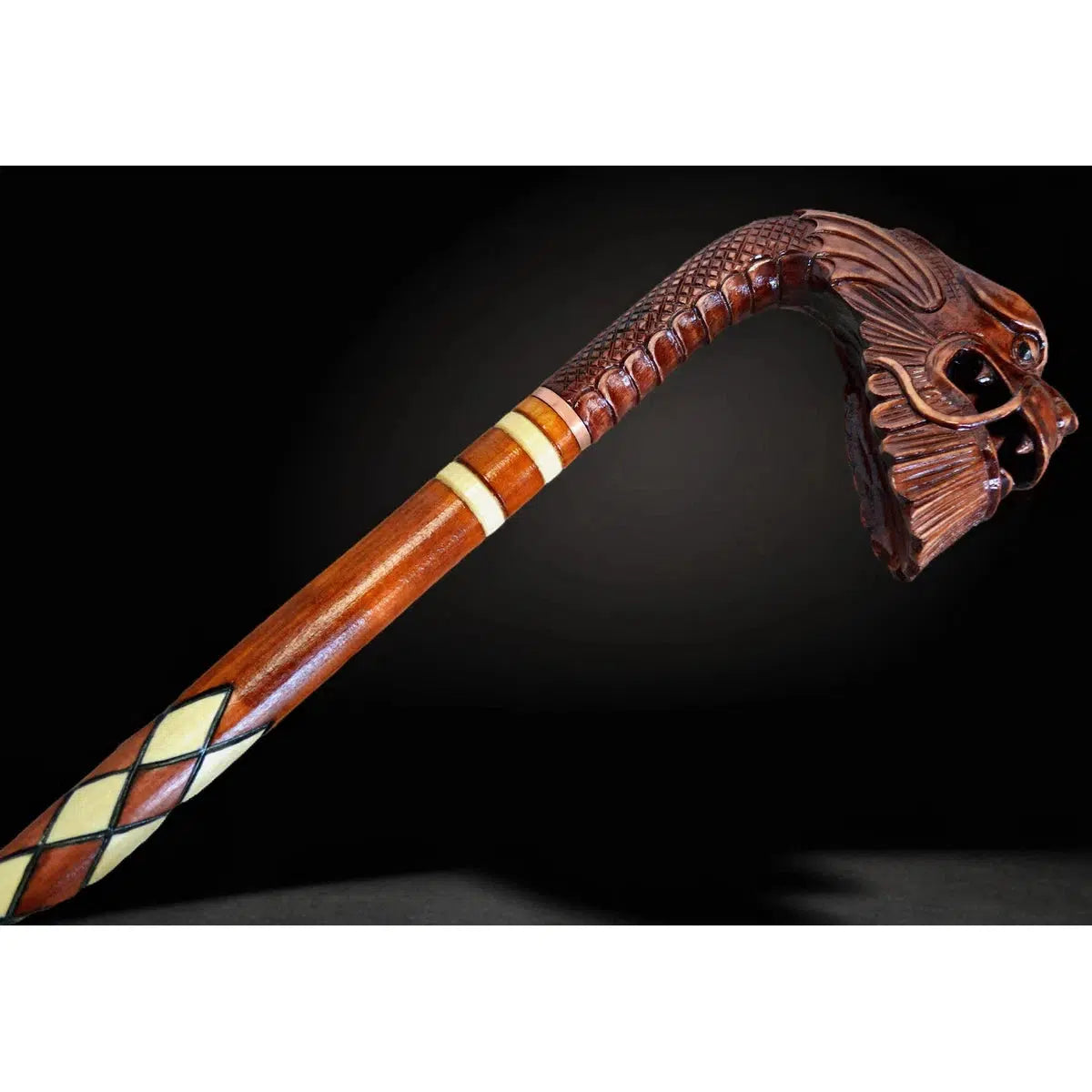 Chinese Dragon Hand-Carved Walking Stick -  Oriental Wooden Cane