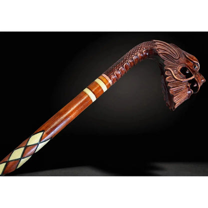 Chinese Dragon Hand-Carved Walking Stick -  Oriental Wooden Cane