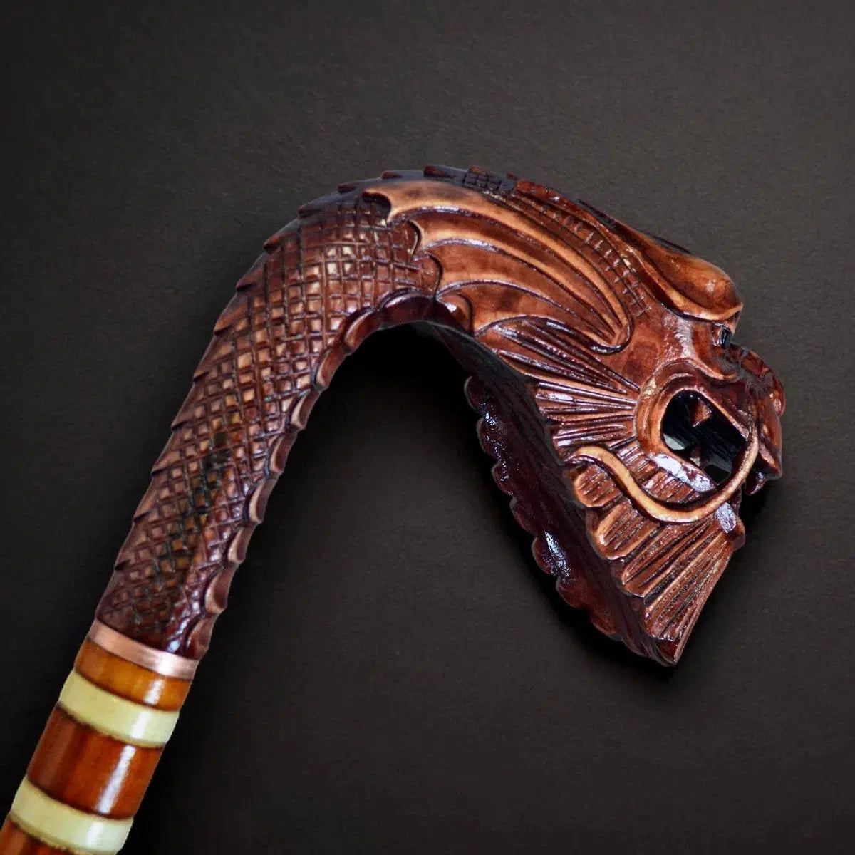 Chinese Dragon Hand-Carved Walking Stick -  Oriental Wooden Cane