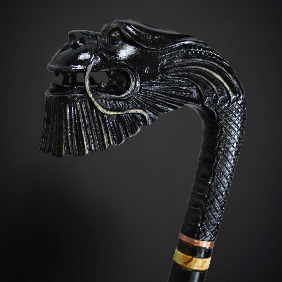 Chinese Dragon Hand-Carved Walking Stick -  Oriental Wooden Cane