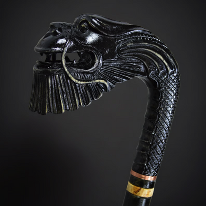 Chinese Dragon Hand-Carved Walking Stick -  Oriental Wooden Cane