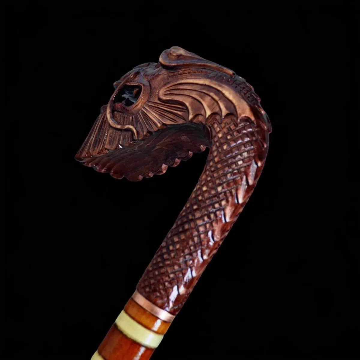 Chinese Dragon Hand-Carved Walking Stick -  Oriental Wooden Cane