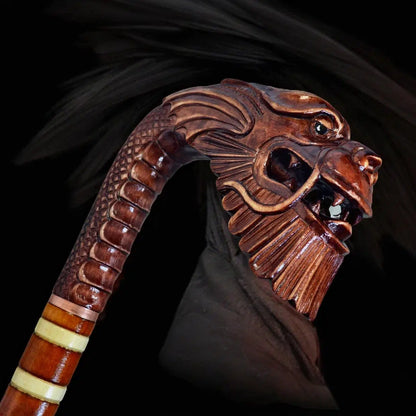 Chinese Dragon Hand-Carved Walking Stick -  Oriental Wooden Cane