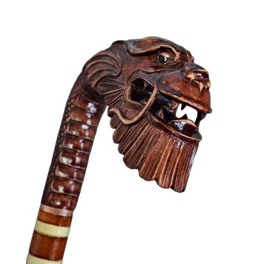 Chinese Dragon Hand-Carved Walking Stick -  Oriental Wooden Cane