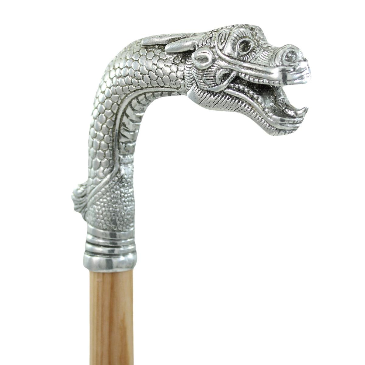 Chinese Pewter Dragon Walking Stick - Custom Features