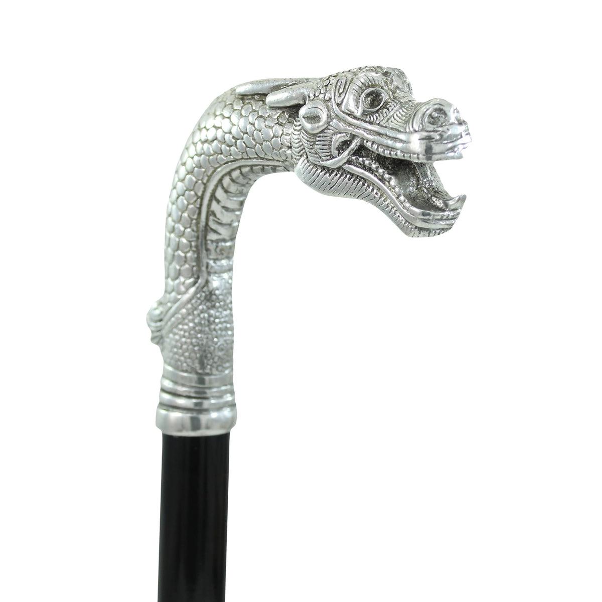 Chinese Pewter Dragon Walking Stick - Custom Features