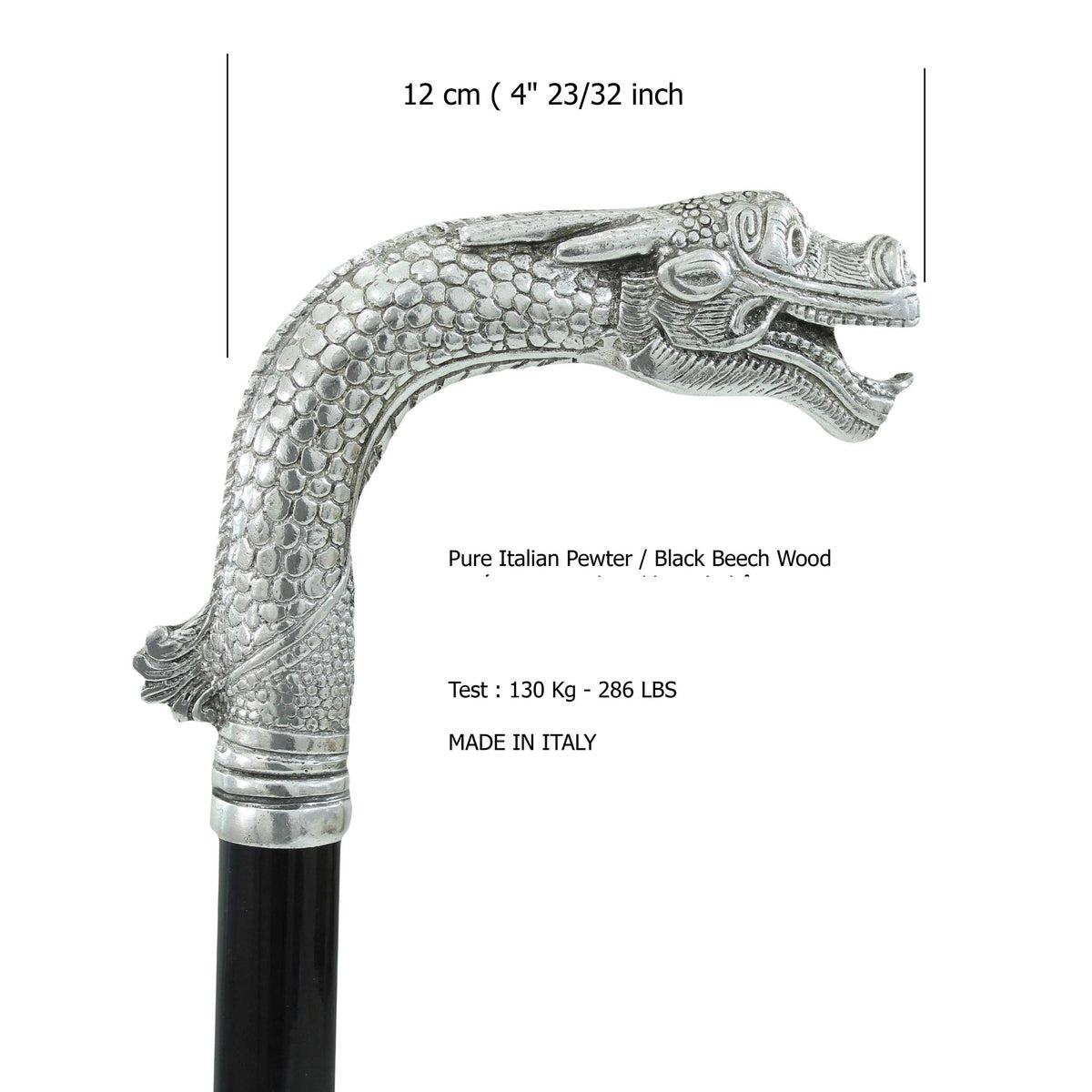 Chinese Pewter Dragon Walking Stick - Custom Features