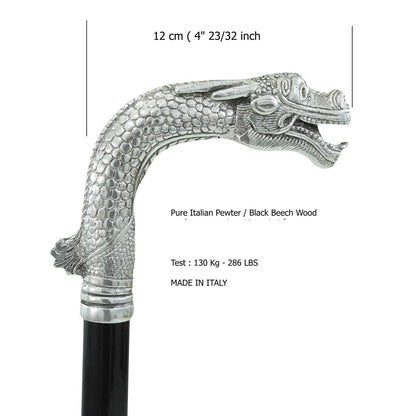 Chinese Pewter Dragon Walking Stick - Custom Features