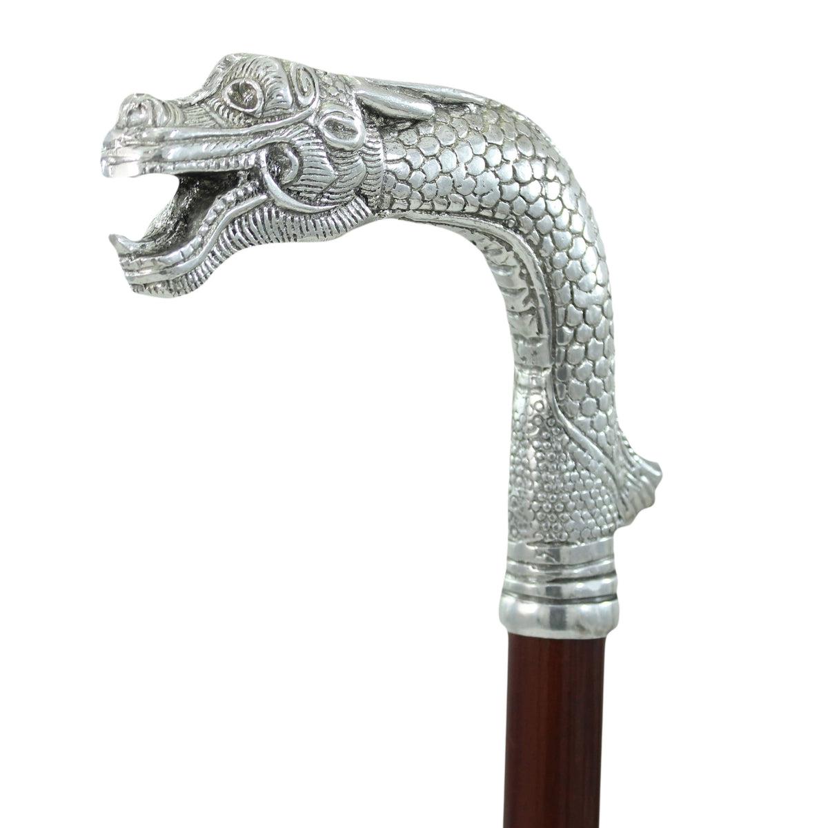 Chinese Pewter Dragon Walking Stick - Custom Features