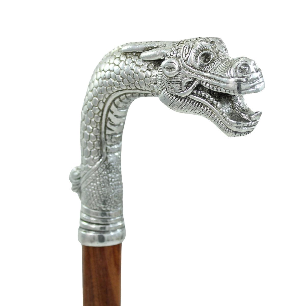 Chinese Pewter Dragon Walking Stick - Custom Features
