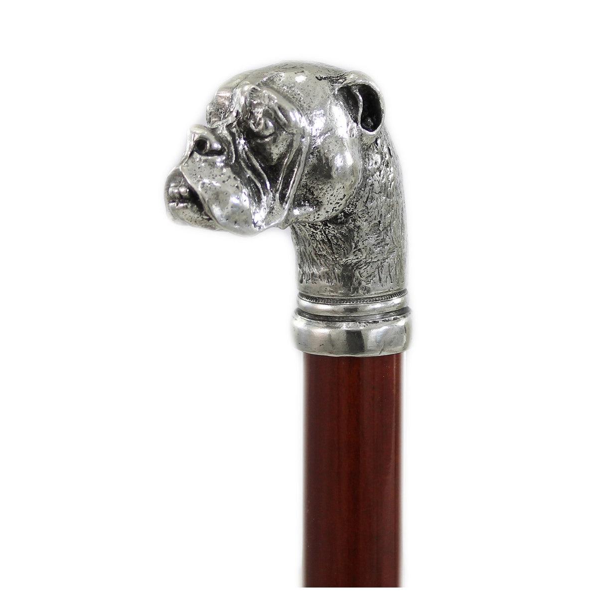 Custom Beechwood and Solid Pewter Bulldog Cane or Walking Stick