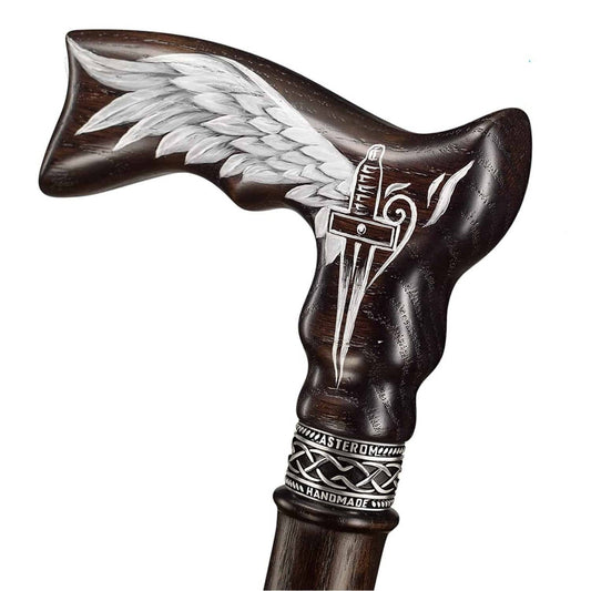 Custom Carved Hand Painted Guardian Angel Winged God Cane
