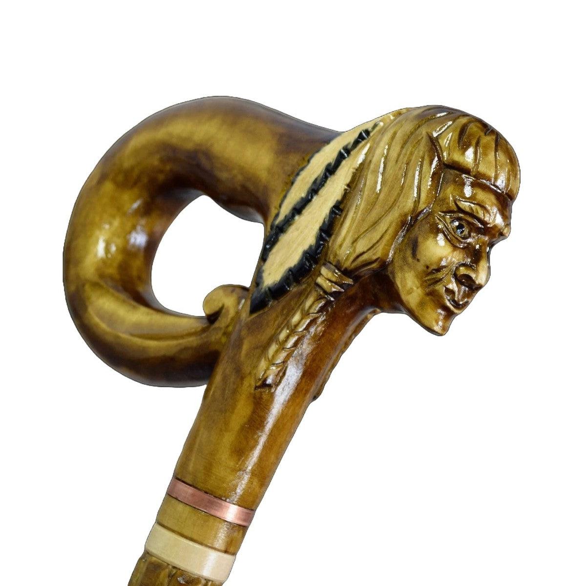 Custom Carved Native American Walking Stick - Tribal Chief