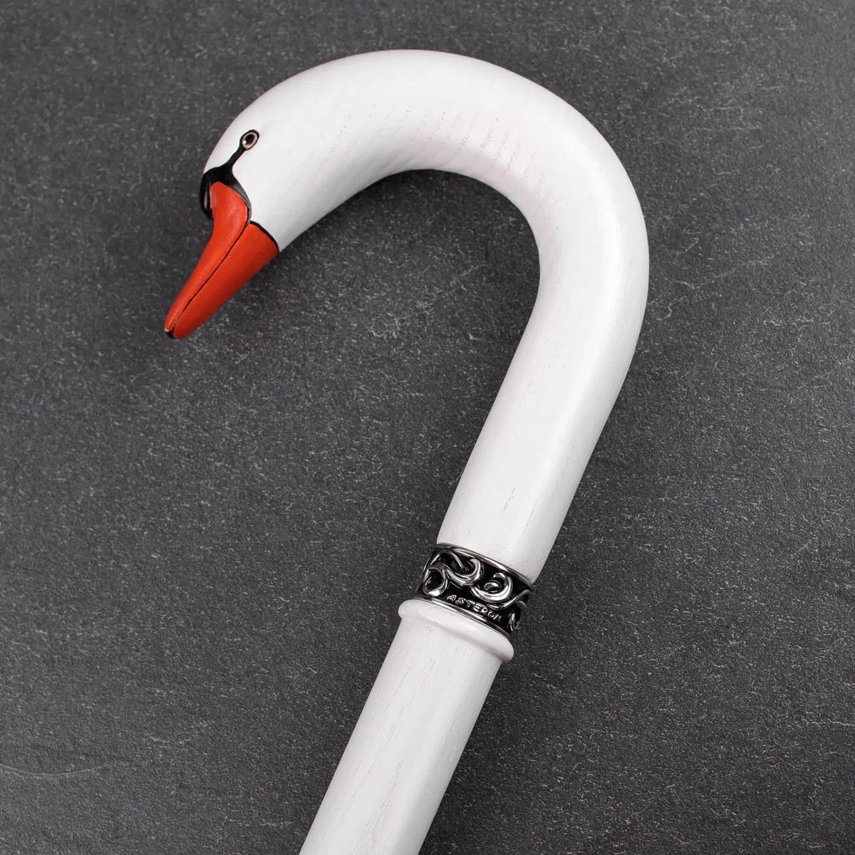 Custom Hand Painted And Hand Carved Solid Oak Swan Cane