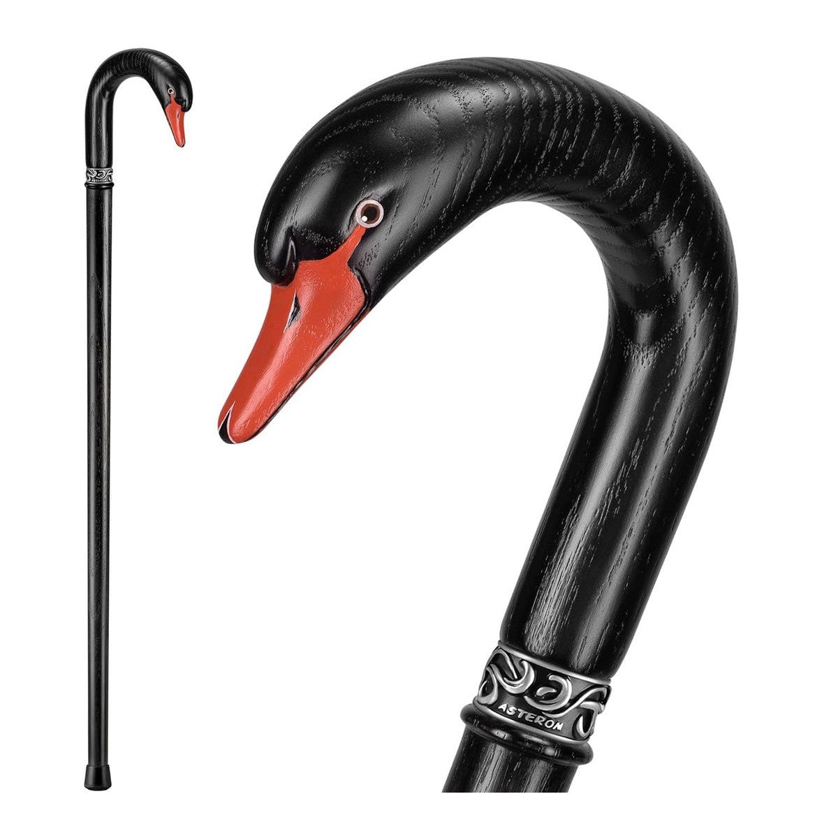 Custom Hand Painted And Hand Carved Solid Oak Swan Cane