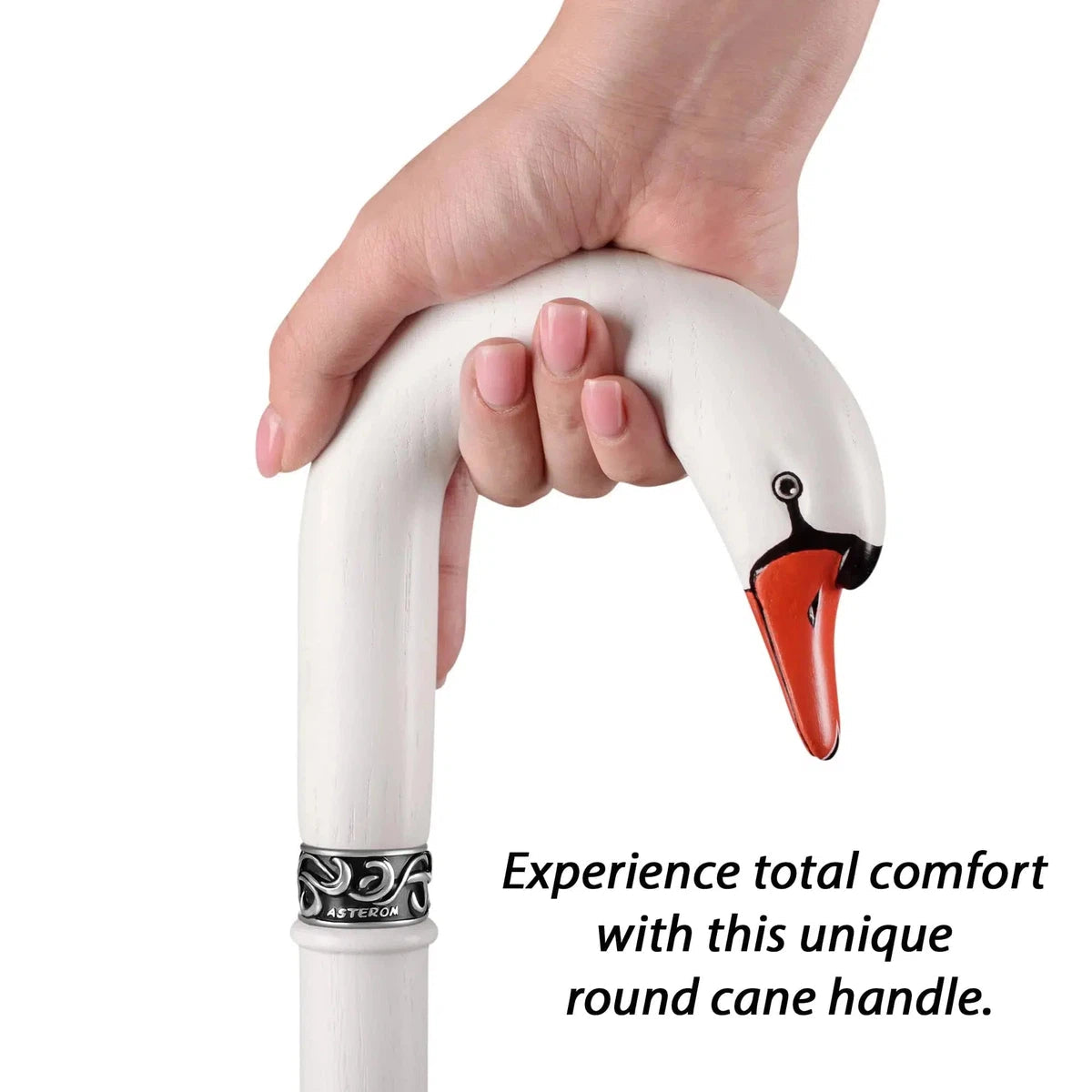 Custom Hand Painted And Hand Carved Solid Oak Swan Cane