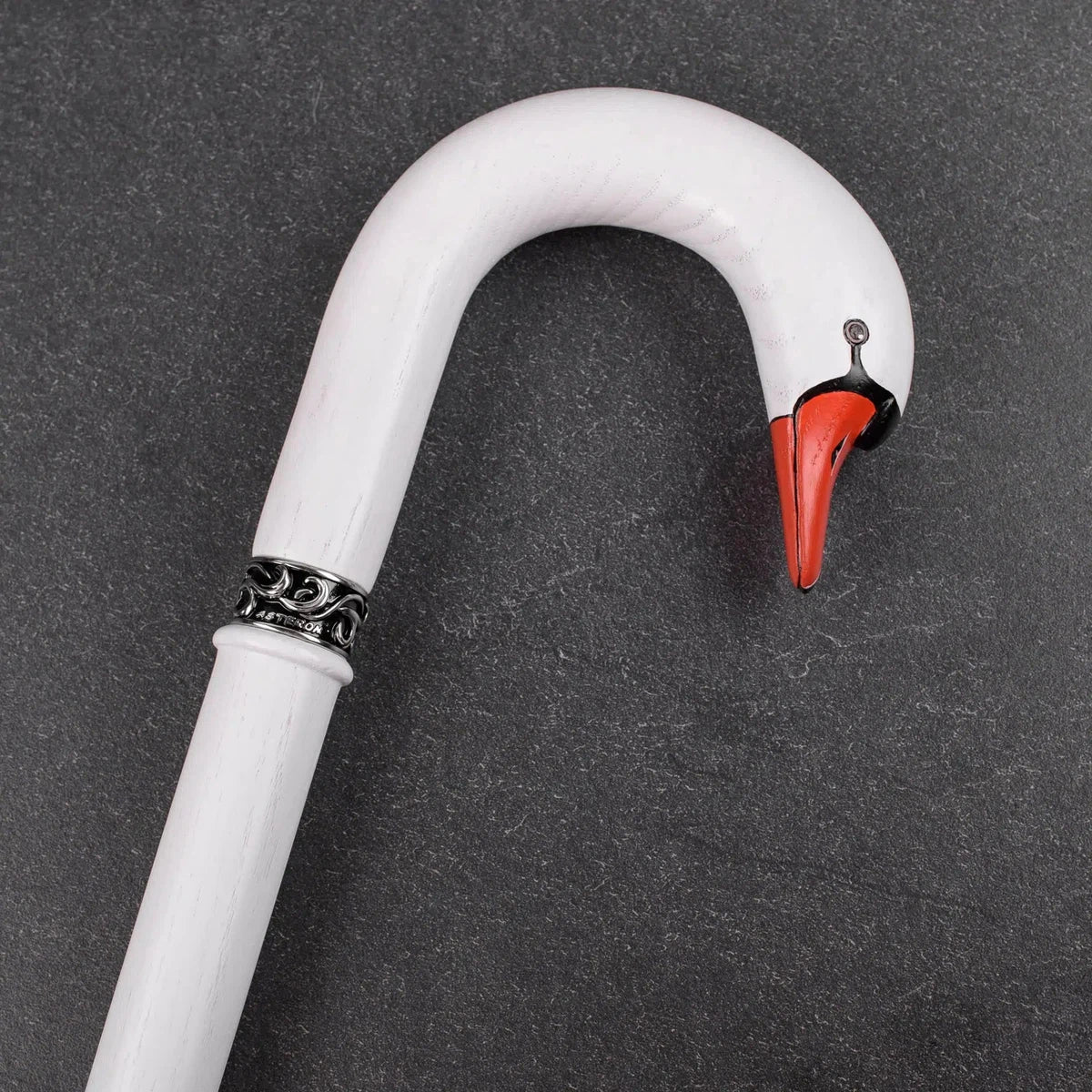 Custom Hand Painted And Hand Carved Solid Oak Swan Cane