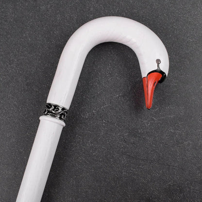 Custom Hand Painted And Hand Carved Solid Oak Swan Cane