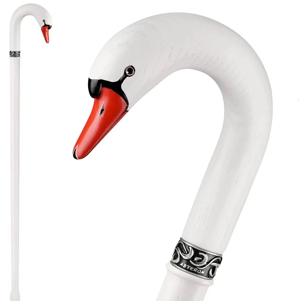 Custom Hand Painted And Hand Carved Solid Oak Swan Cane