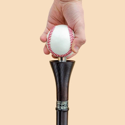 "Handcrafted Wooden Walking Cane for Men with Custom Baseball Knob - Elegant and Unique Carved Wood Walking Stick"