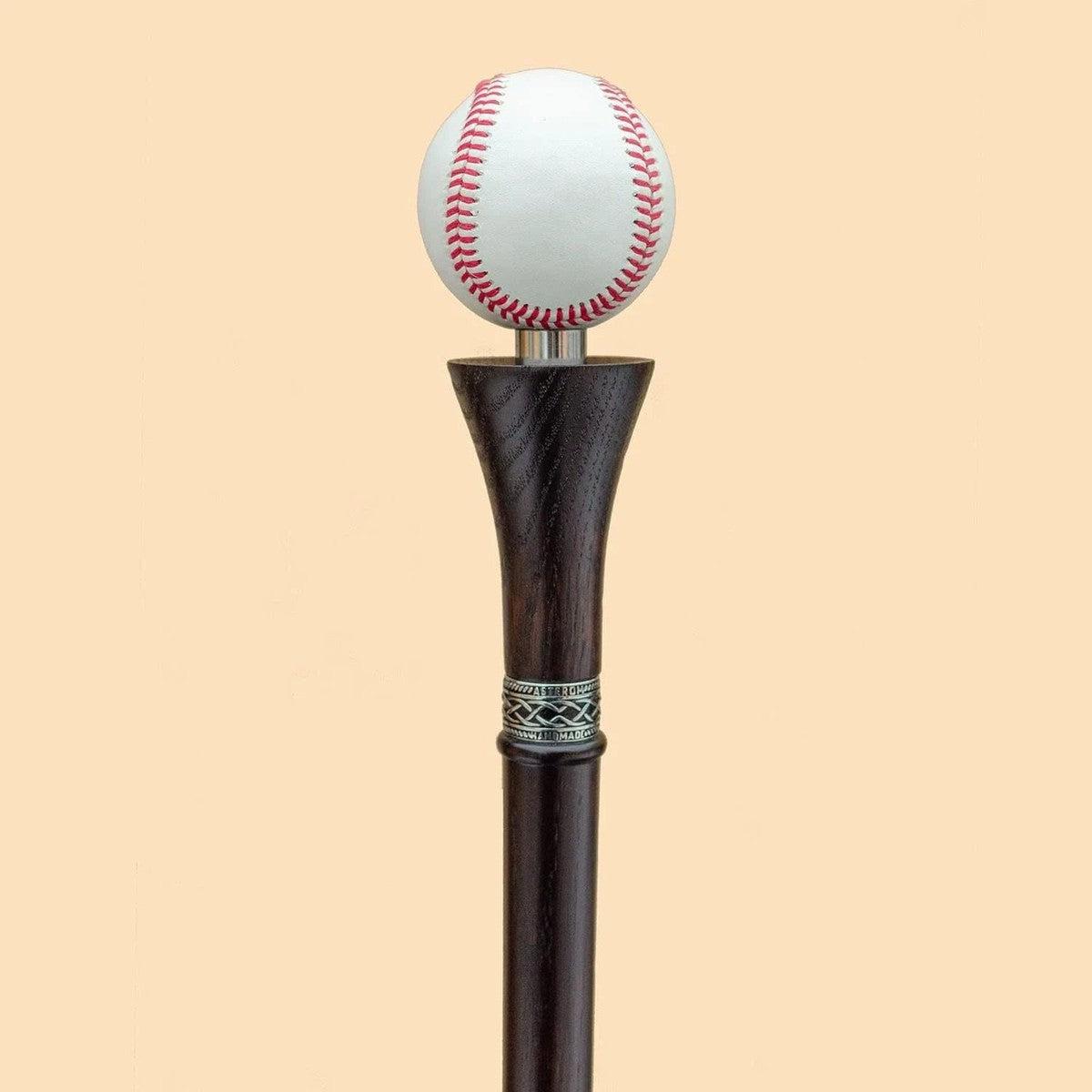"Handcrafted Wooden Walking Cane for Men with Custom Baseball Knob - Elegant and Unique Carved Wood Walking Stick"