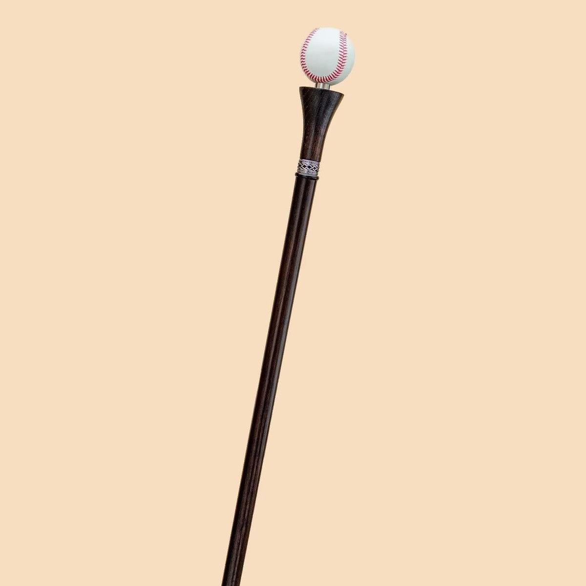 "Handcrafted Wooden Walking Cane for Men with Custom Baseball Knob - Elegant and Unique Carved Wood Walking Stick"