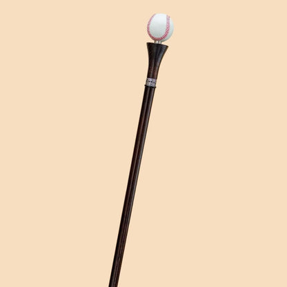 "Handcrafted Wooden Walking Cane for Men with Custom Baseball Knob - Elegant and Unique Carved Wood Walking Stick"