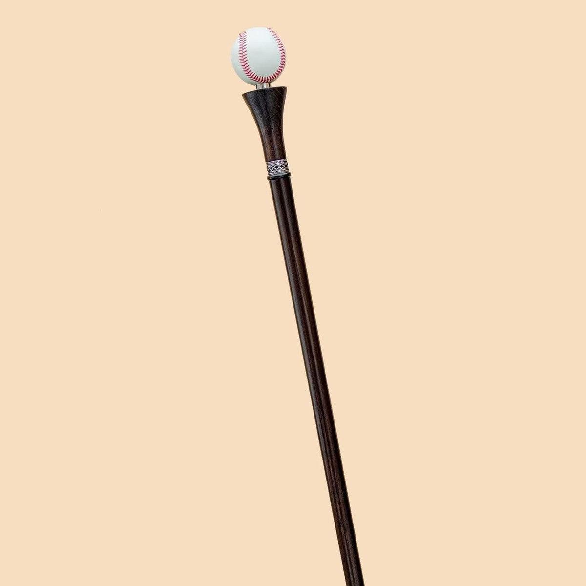 "Handcrafted Wooden Walking Cane for Men with Custom Baseball Knob - Elegant and Unique Carved Wood Walking Stick"