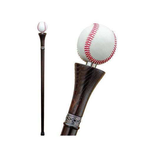 "Handcrafted Wooden Walking Cane for Men with Custom Baseball Knob - Elegant and Unique Carved Wood Walking Stick"