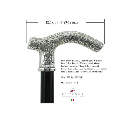 Custom Made Pure Pewter Patterned Fritz Handle Walking Cane