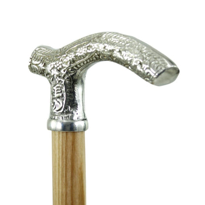 Custom Made Pure Pewter Patterned Fritz Handle Walking Cane