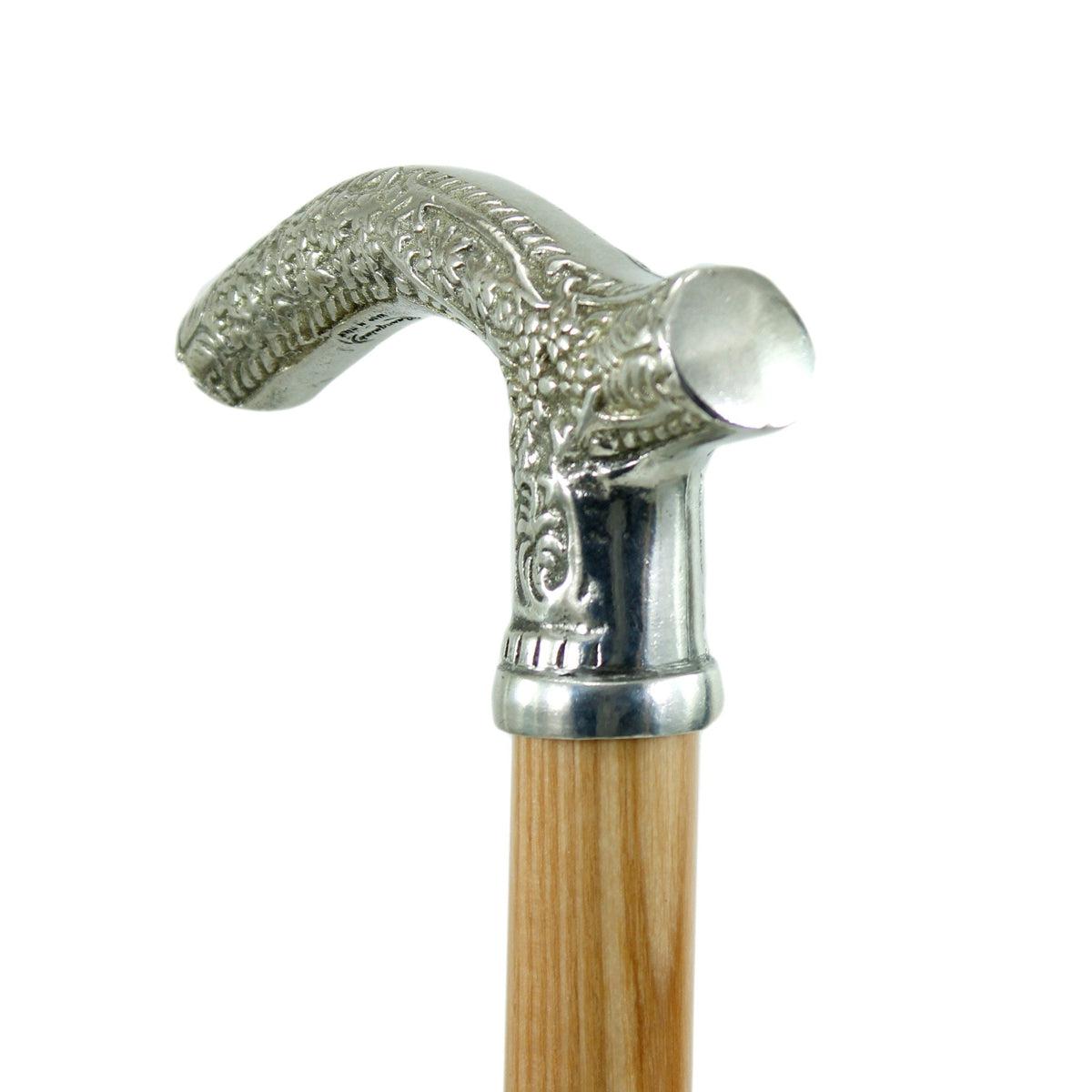 Custom Made Pure Pewter Patterned Fritz Handle Walking Cane