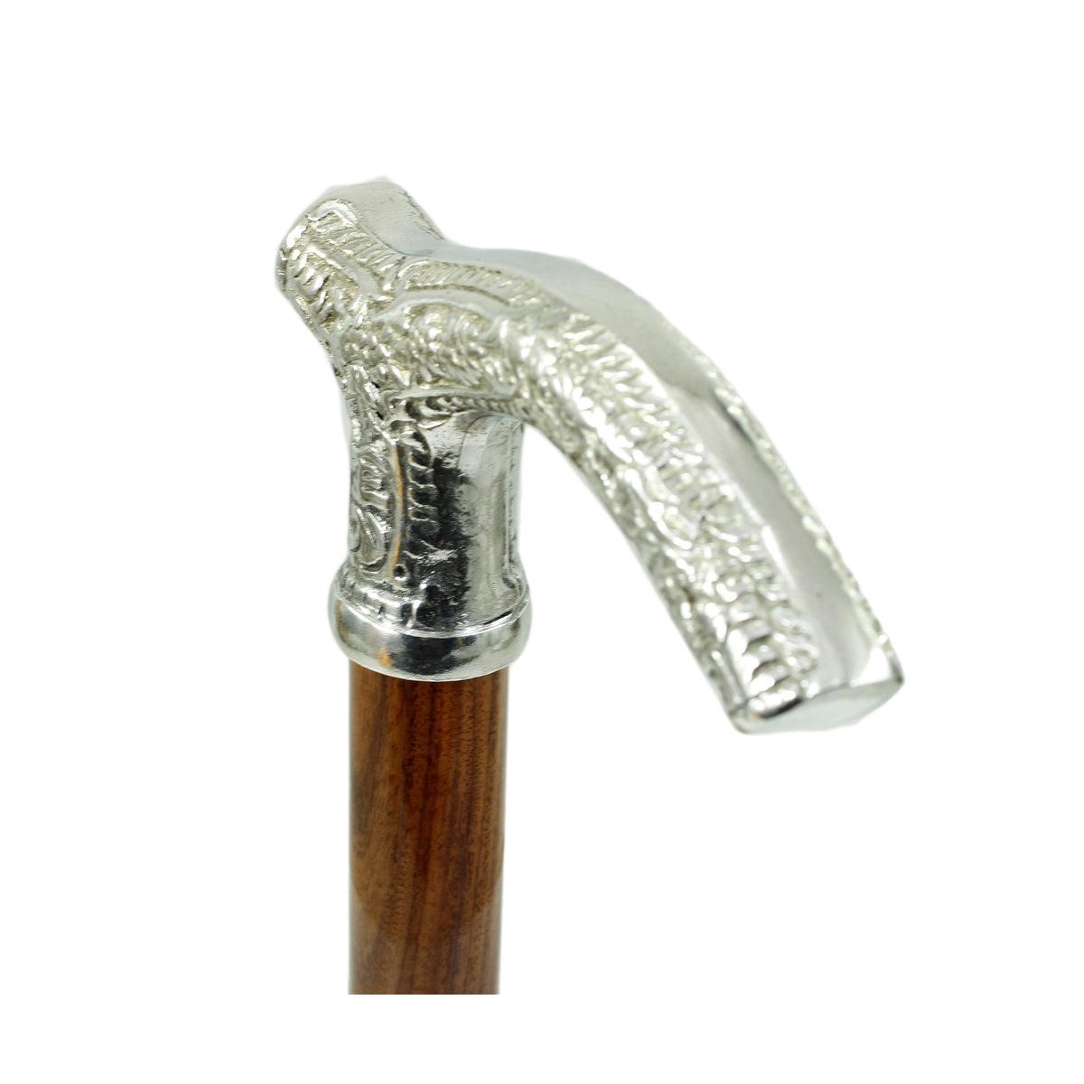 Custom Made Pure Pewter Patterned Fritz Handle Walking Cane