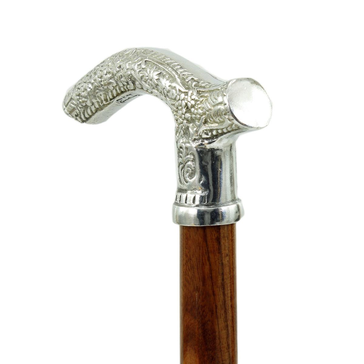 Custom Made Pure Pewter Patterned Fritz Handle Walking Cane