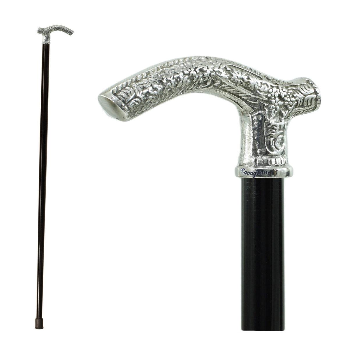 Custom Made Pure Pewter Patterned Fritz Handle Walking Cane