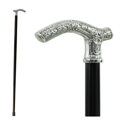Custom Made Pure Pewter Patterned Fritz Handle Walking Cane