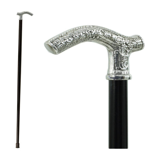 Custom Made Pure Pewter Patterned Fritz Handle Walking Cane