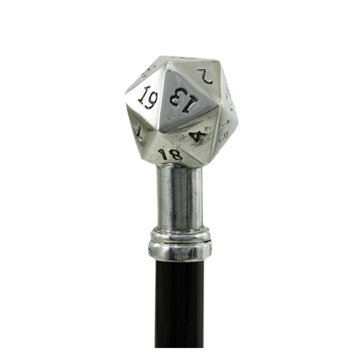 Custom Made Solid Pewter 20 Sided Dice Cane Or Walking Stick - D20