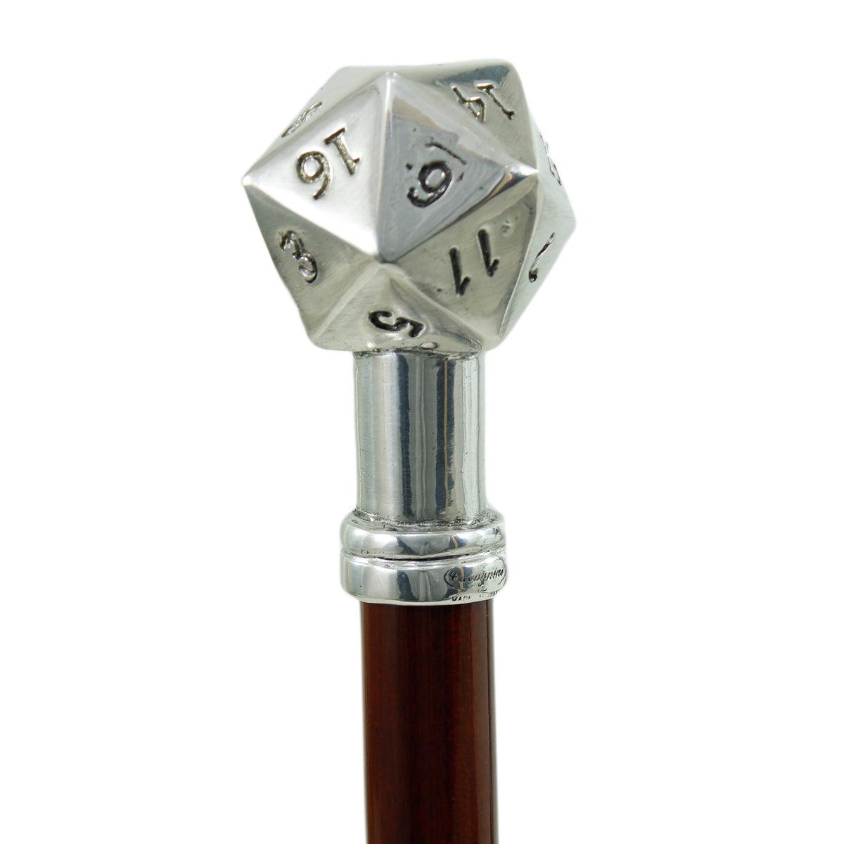Custom Made Solid Pewter 20 Sided Dice Cane Or Walking Stick - D20