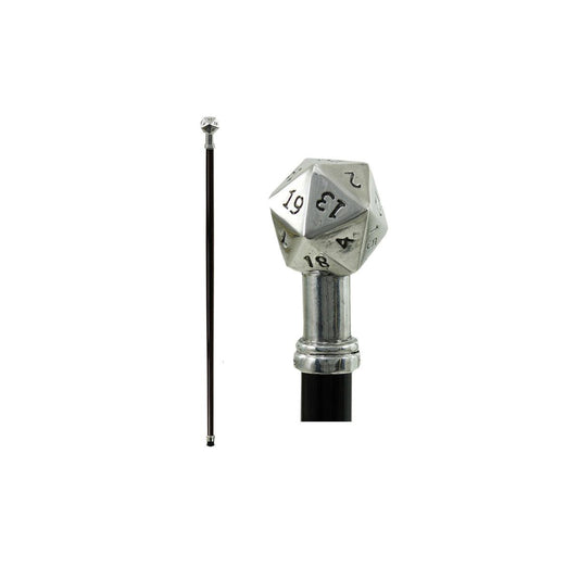 Custom Made Solid Pewter 20 Sided Dice Cane Or Walking Stick - D20