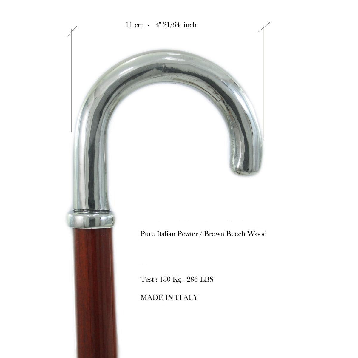 Custom Made Solid Pewter Crook Handle Cane or Walking Stick
