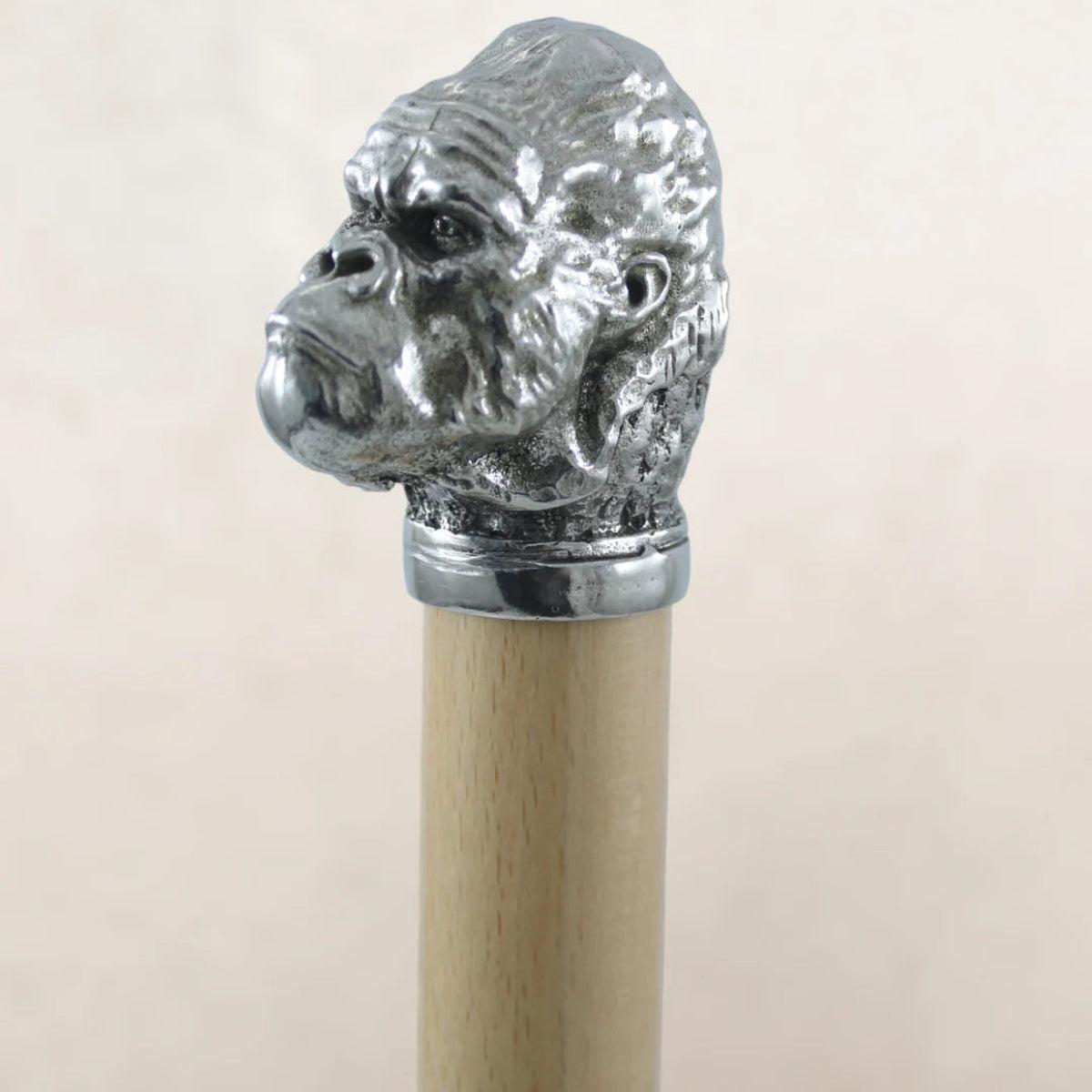Custom Pewter Gorilla Cane Or Walking Stick - Handmade in Italy