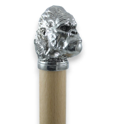 Custom Pewter Gorilla Cane Or Walking Stick - Handmade in Italy
