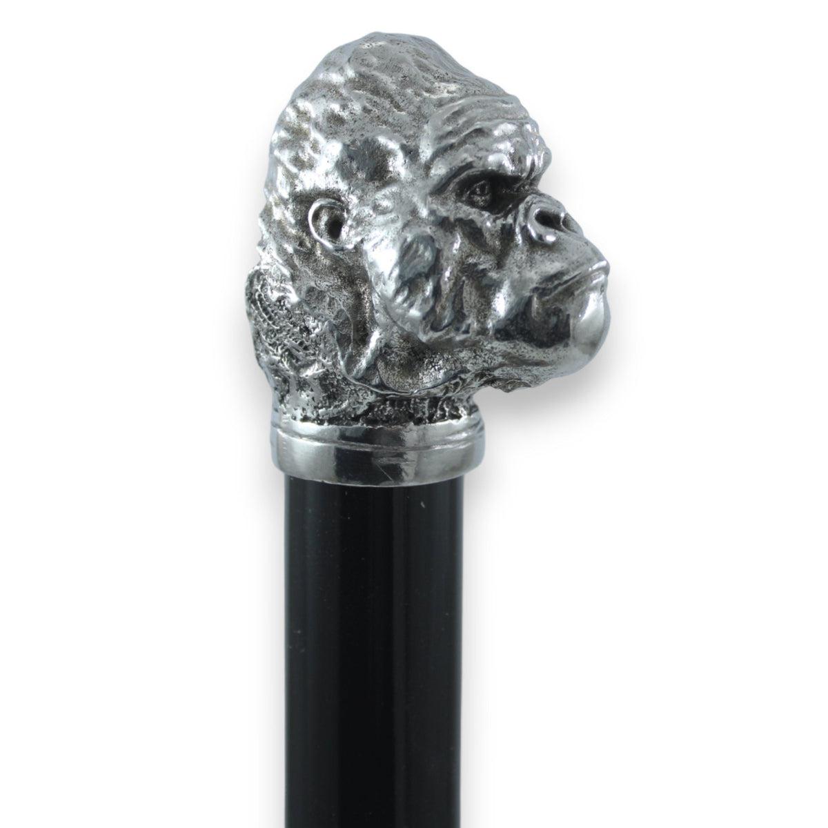 Custom Pewter Gorilla Cane Or Walking Stick - Handmade in Italy