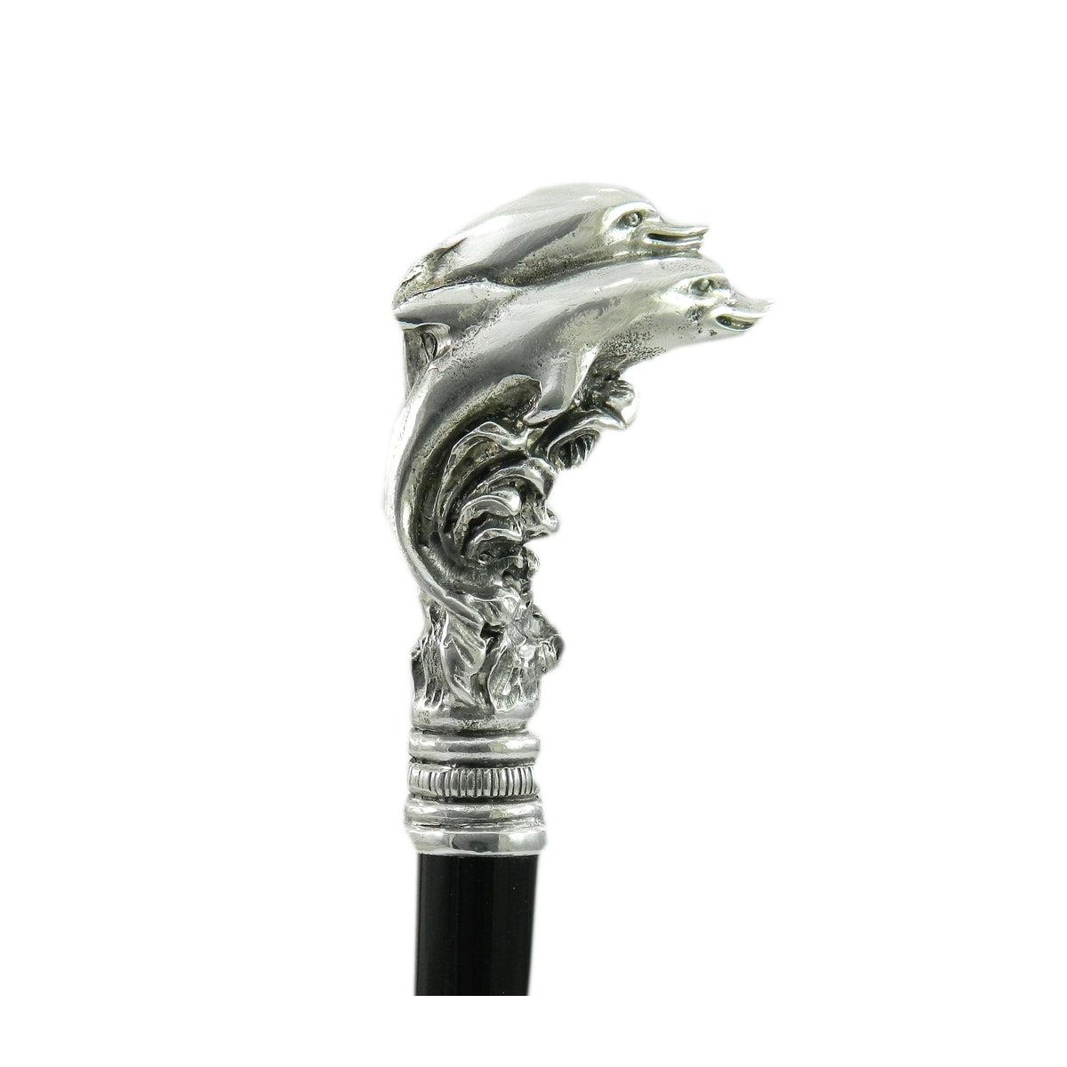 Custom Pewter Head Dolphin Cane Or Walking Stick Made In Italy