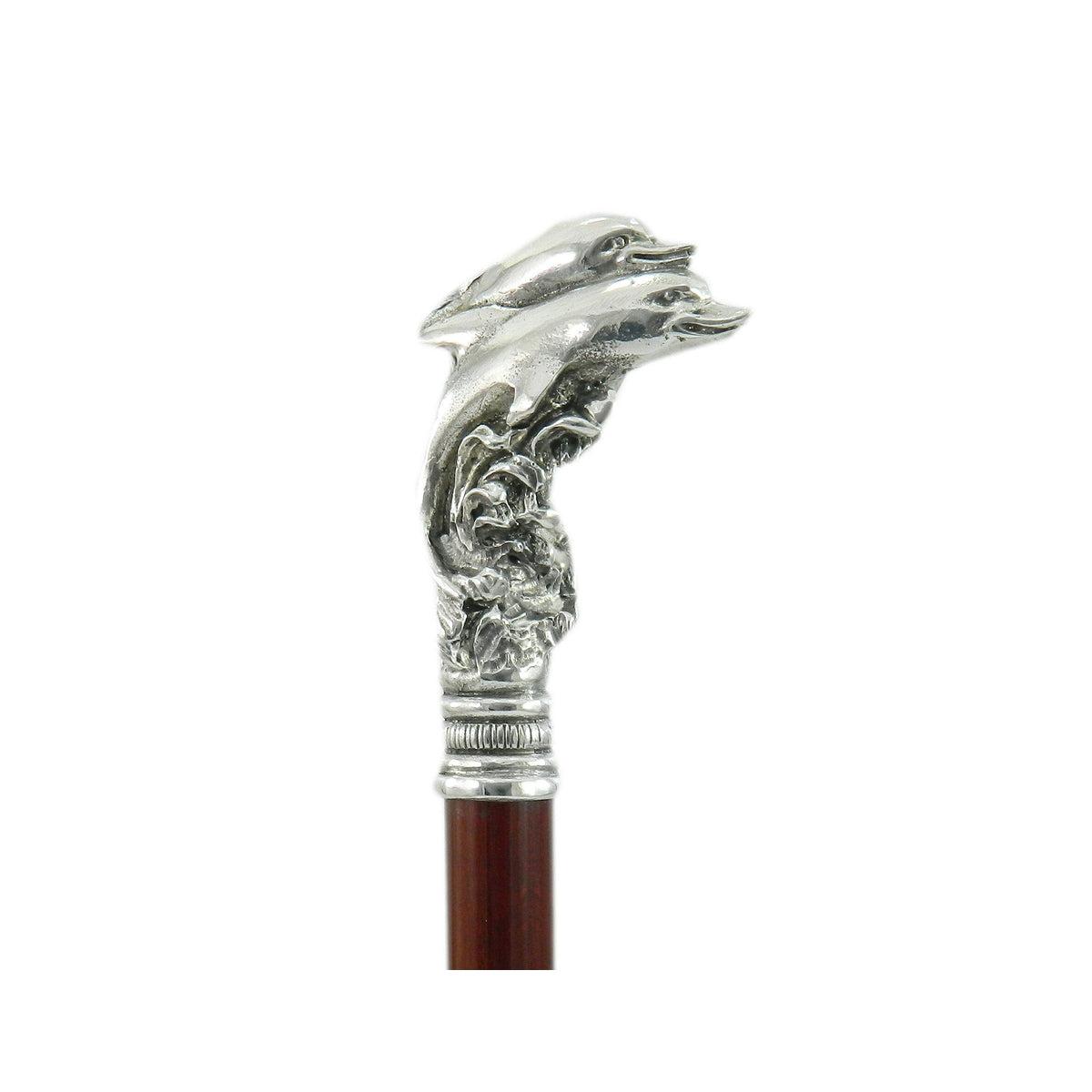 Custom Pewter Head Dolphin Cane Or Walking Stick Made In Italy