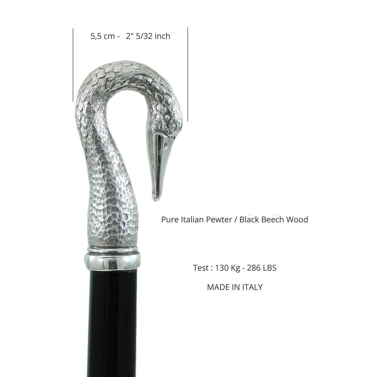 Custom Pure Pewter Swan Neck Walking Stick
