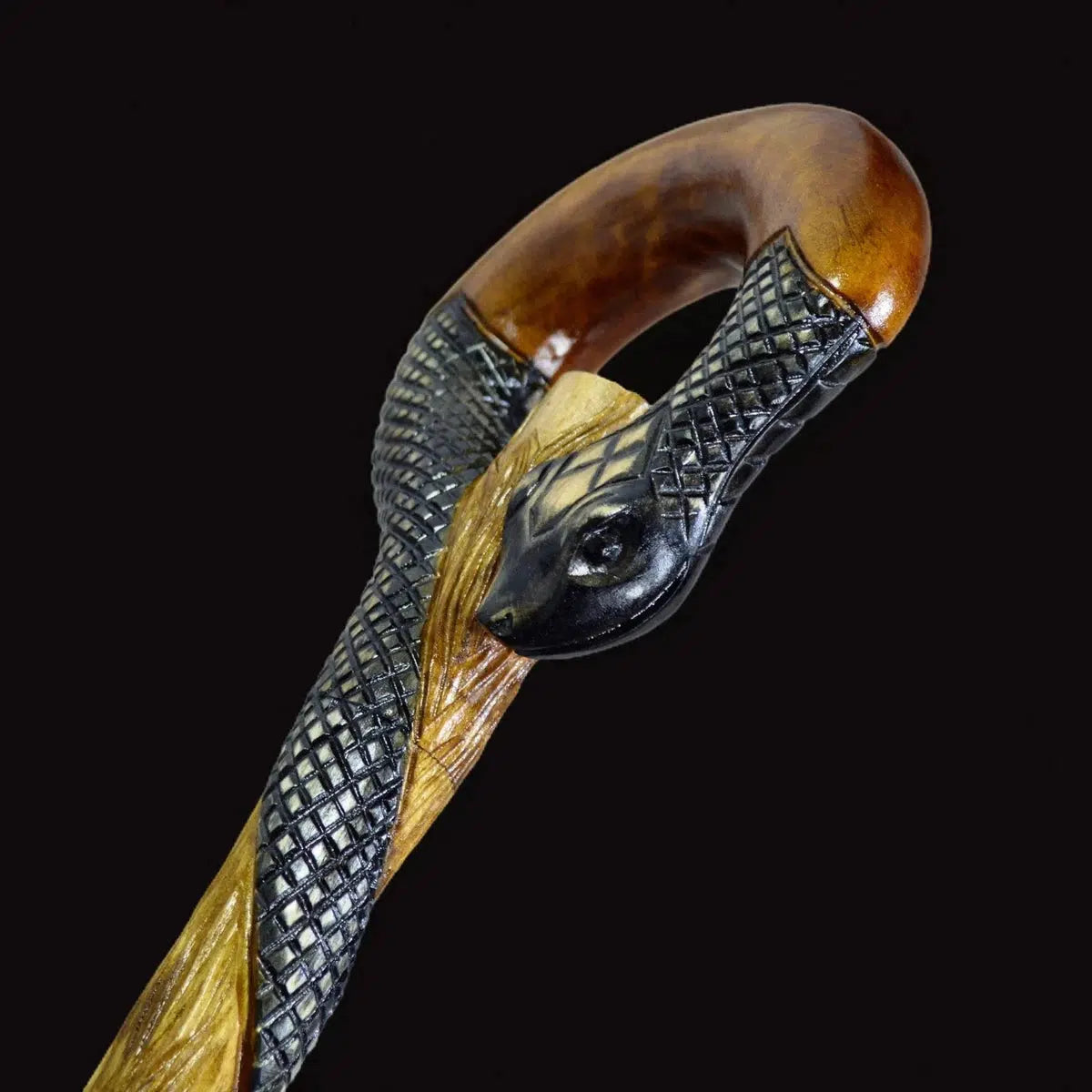 Custom Regal Serpent Crest Handcrafted Walking Stick